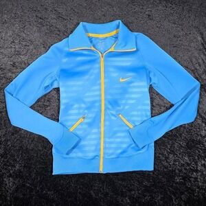 Nike Dri-FIT Livestrong Blue Yellow Striped Full Zip Track Jacket Womens Small